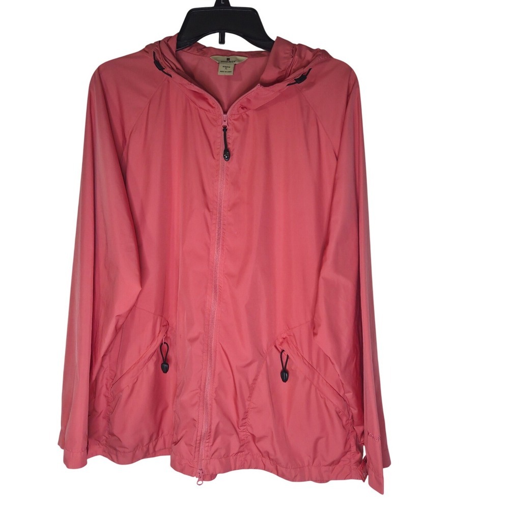 Woolrich Womens XL Geranium Pink Full Zip Hooded Windbreaker Jacket 15050